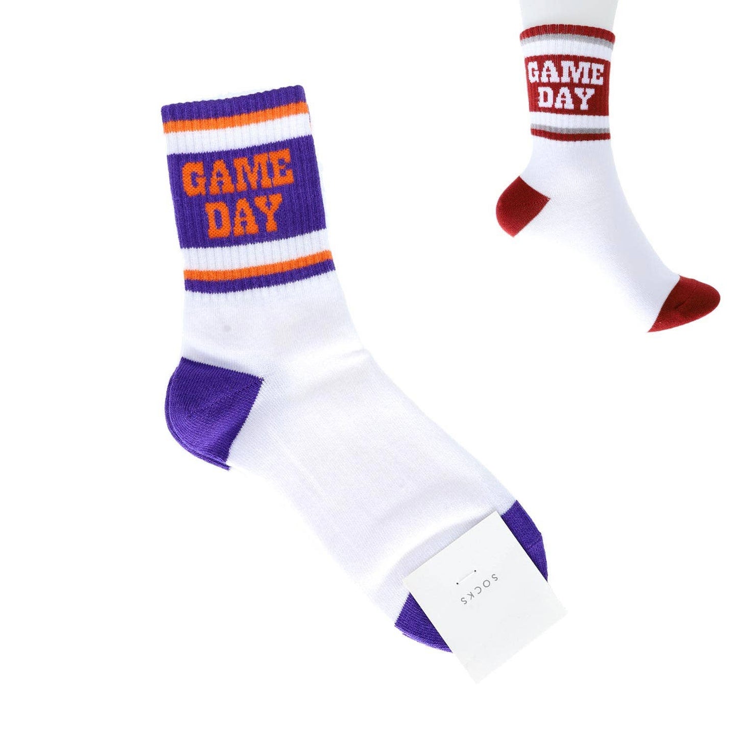"Game Day" Stripe Cotton Knit Crew Socks