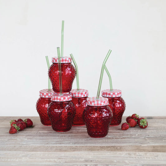 Strawberry Drinking Glass with Straw