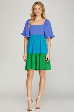 FINAL SALE Blue Skies Color Block Dress