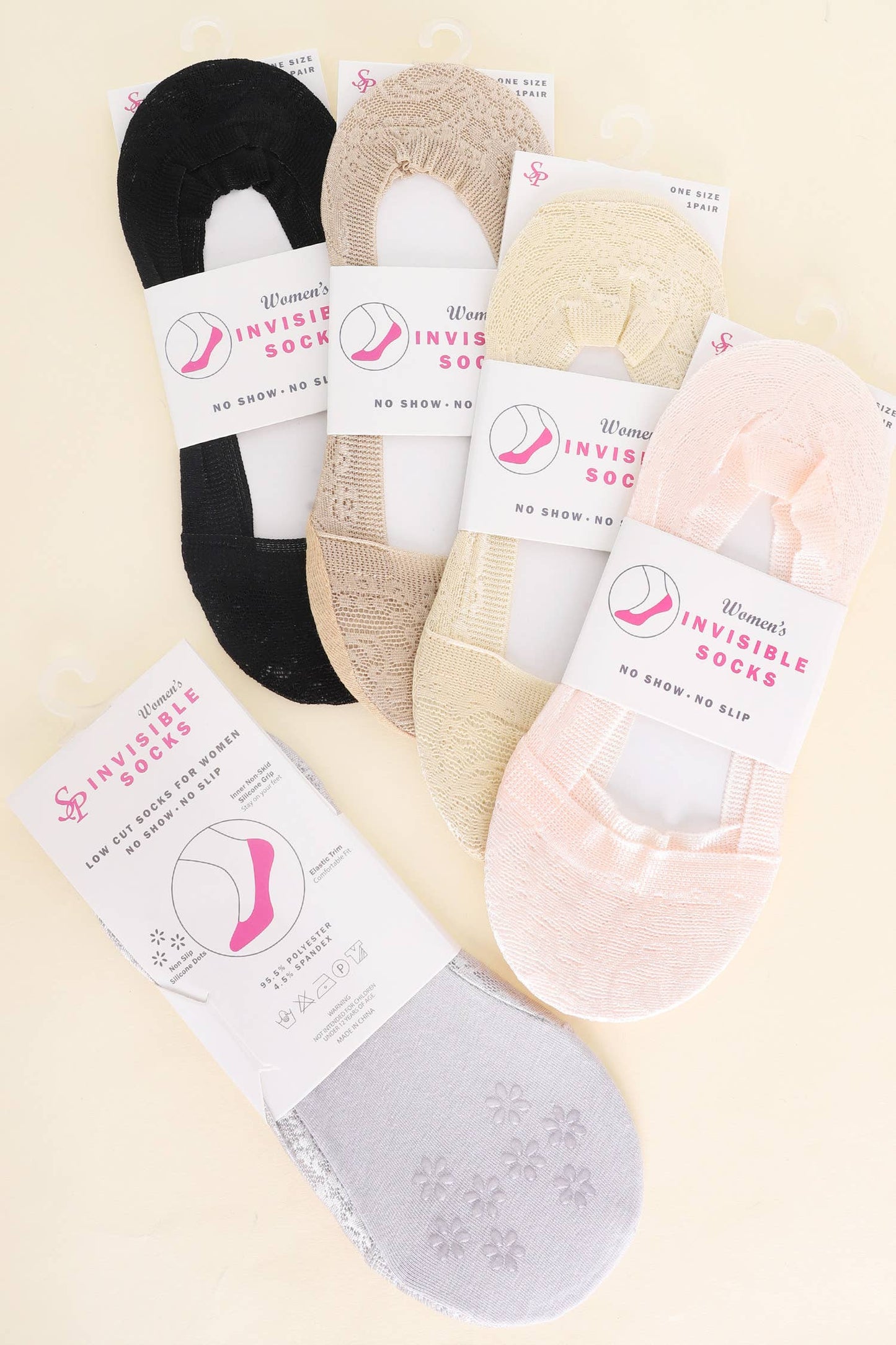 Woman's Lace No Show Non Slip Socks