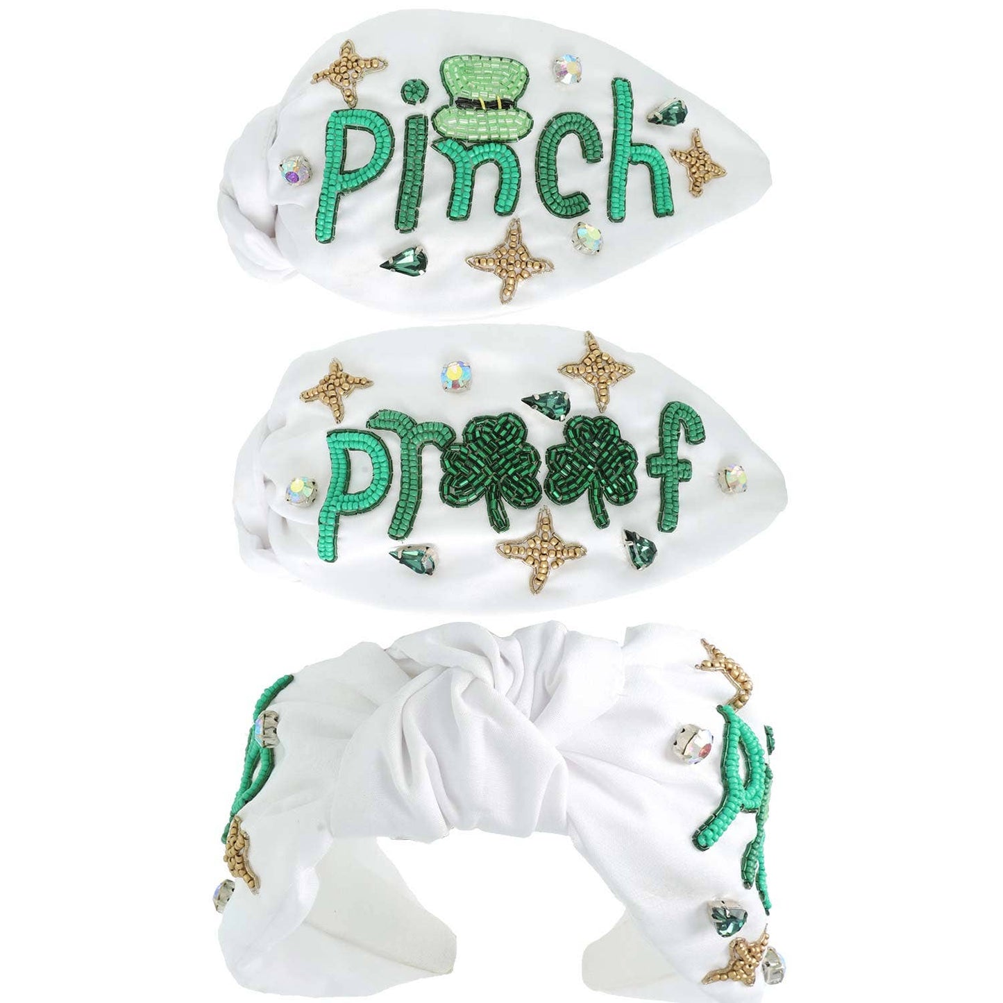 White Saint Patrick's Shamrock Gemstone Knotted Headband