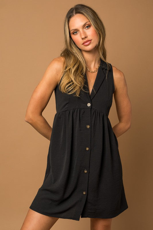 Katelynn Sleeveless Collar Button Dress