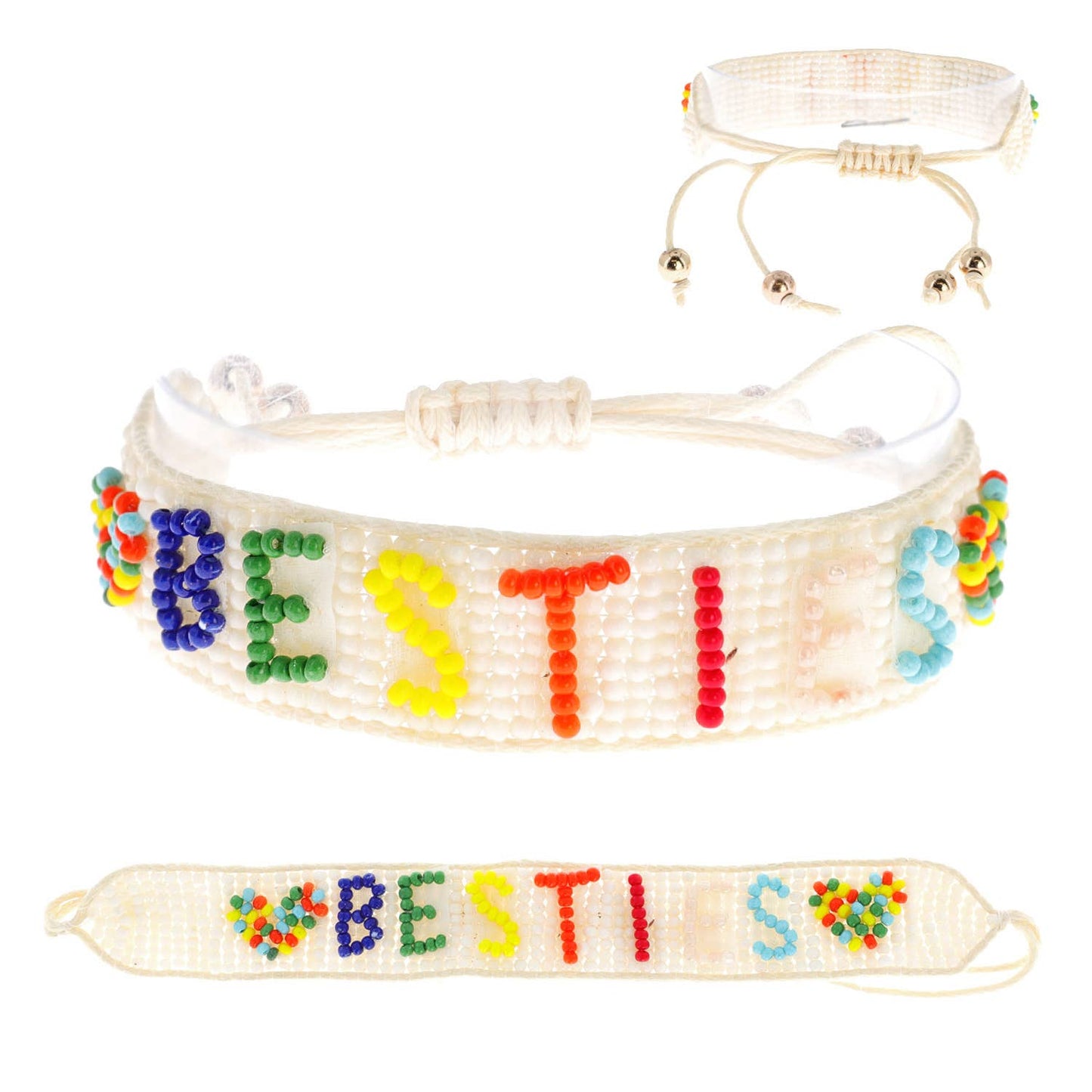 Beaded Hearts & "Besties" Friendship Pull Bracelet