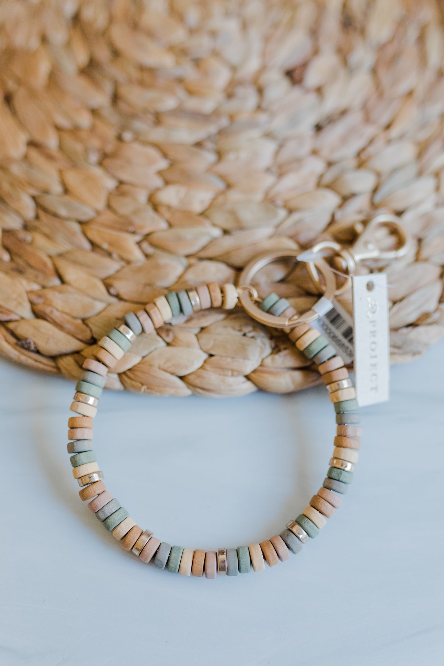 Wooden Disc Beaded Keyring Bangle