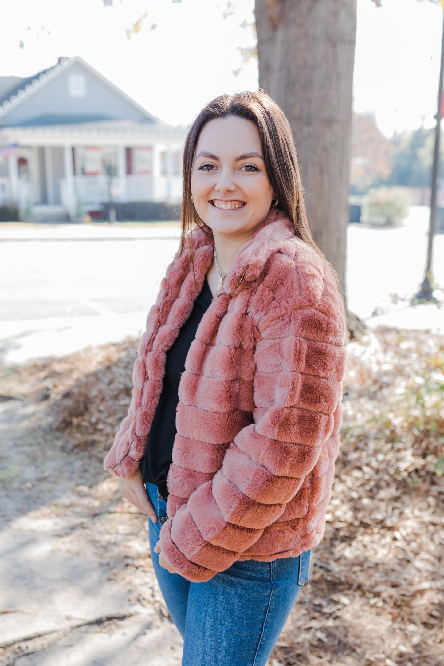 FINAL SALE Mauve Faux Fur Jacket