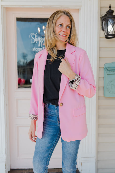 Pink Girl Blazer w Leopard Trim - Main Image