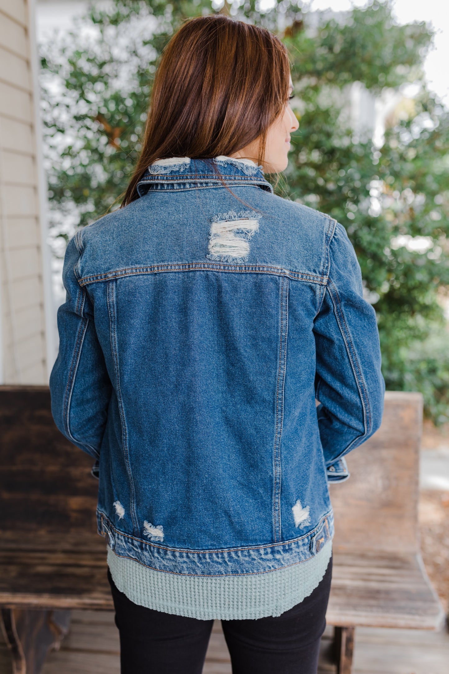 Dark Wash Distressed Cello Denim Jacket