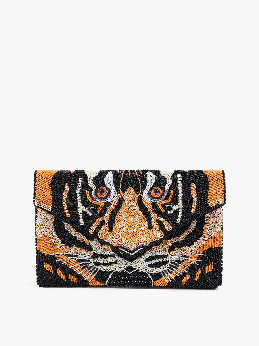 Livy Tiger Seed Bead Clutch Bag