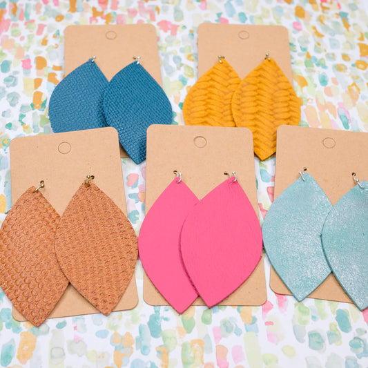 Genuine Leather Earrings - Leaf