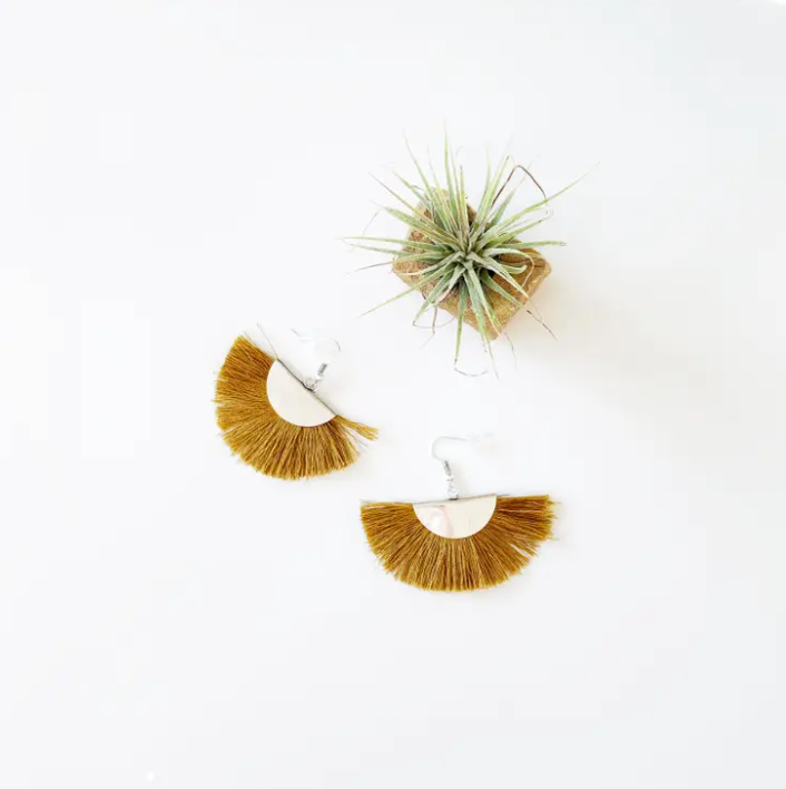 Mustard Fringe Fan Earrings