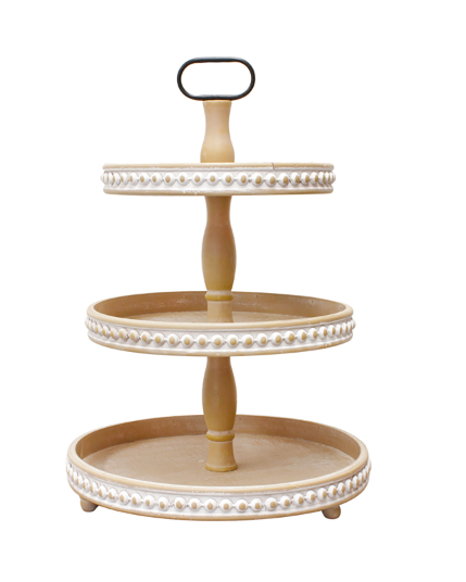 White Washed Beaded Triple Tray