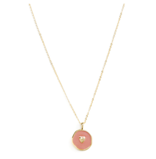 Charming and Understated Gold Ball Necklace Rust Enamel Heart - Shoppe3130