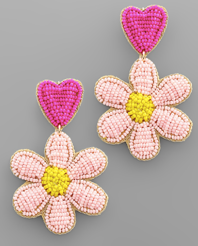Hello Pink Daisy Seed Bead Earrings - Shoppe3130