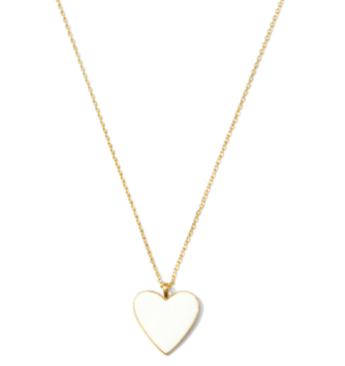 White Enamel Heart Necklace in Gold