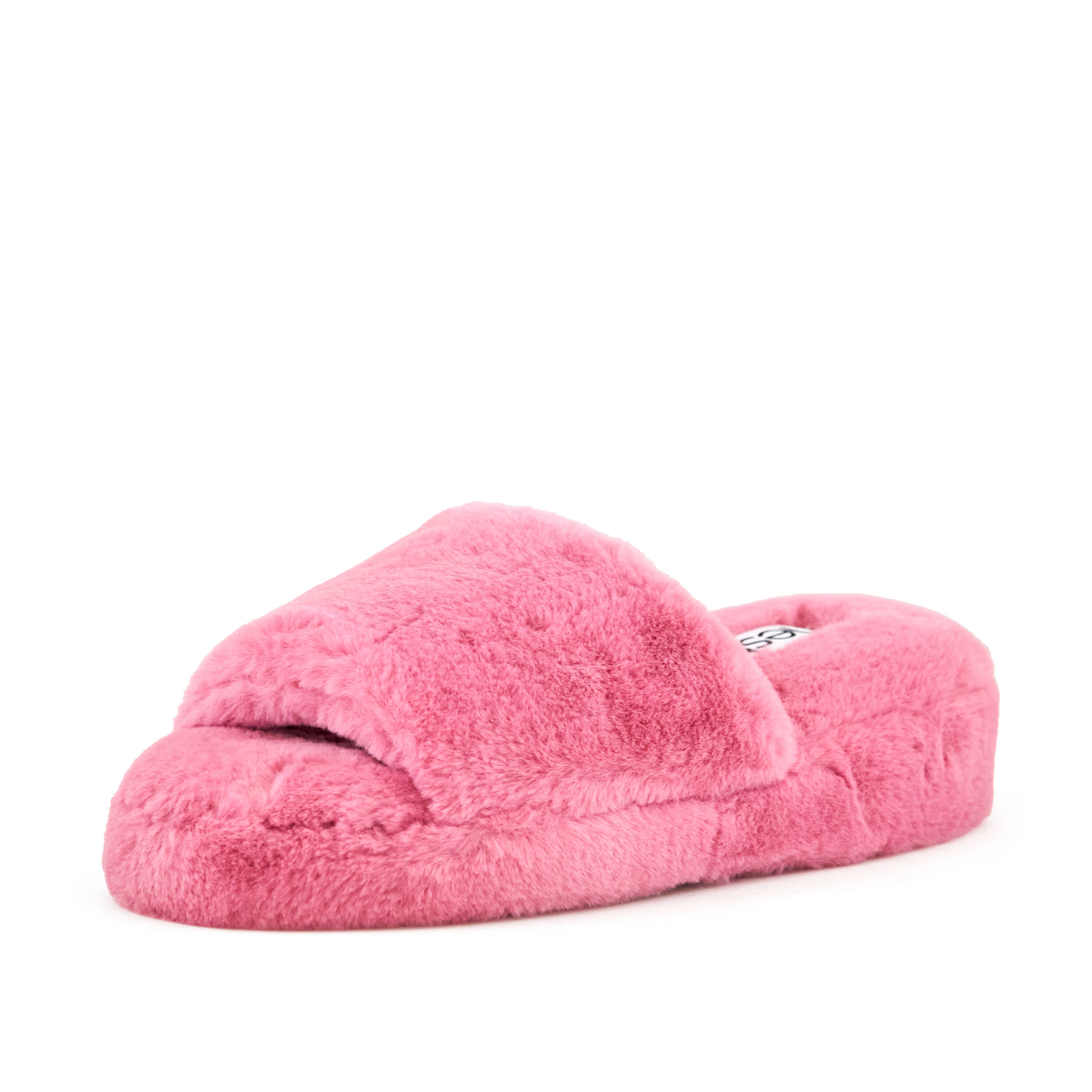 Womens Libbi Faux Fur Crossover Scuff Slippers - Pink