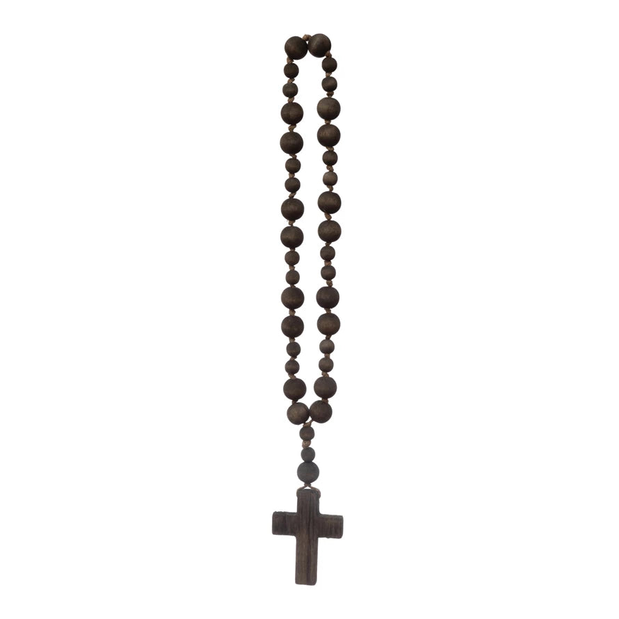 Dark Wood Beads with Cross