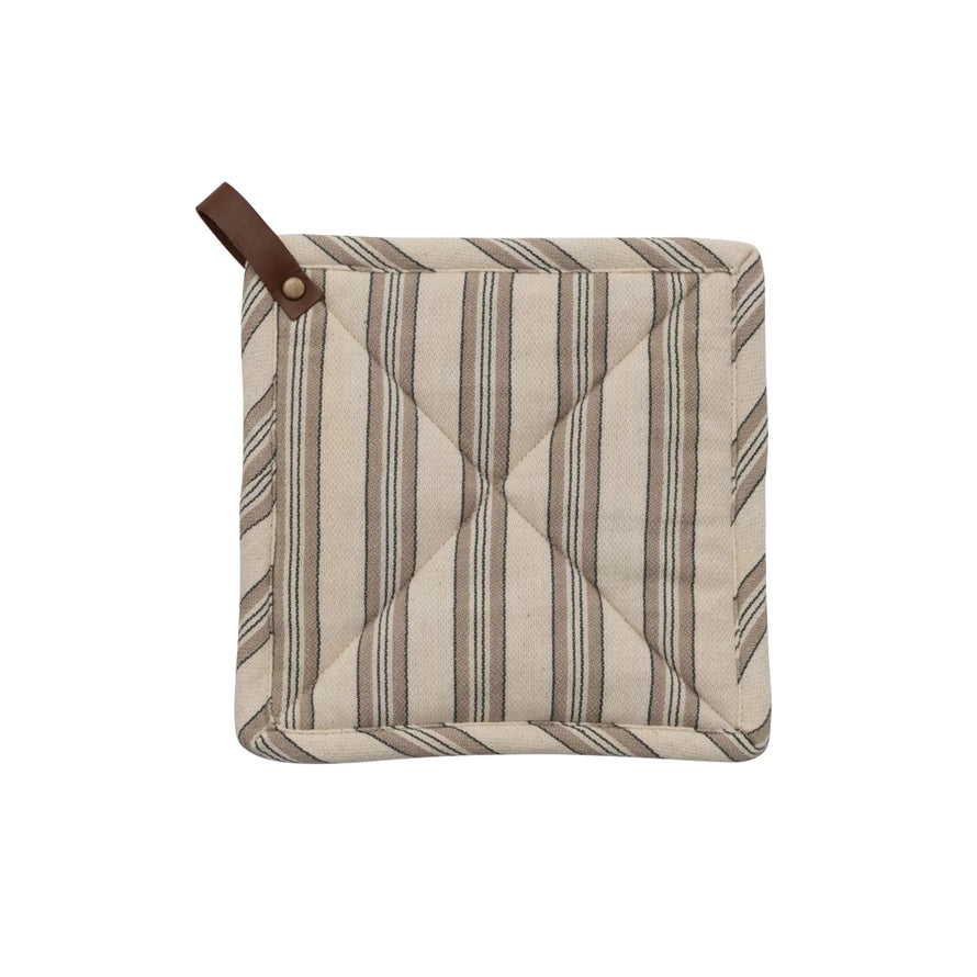 Woven Cotton Pot Holder & Leather Loop