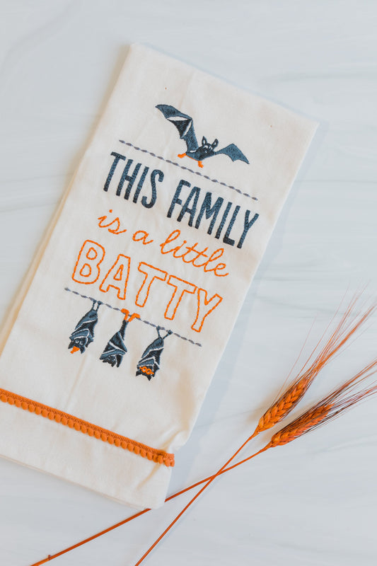 "This family is a little batty" tea towel