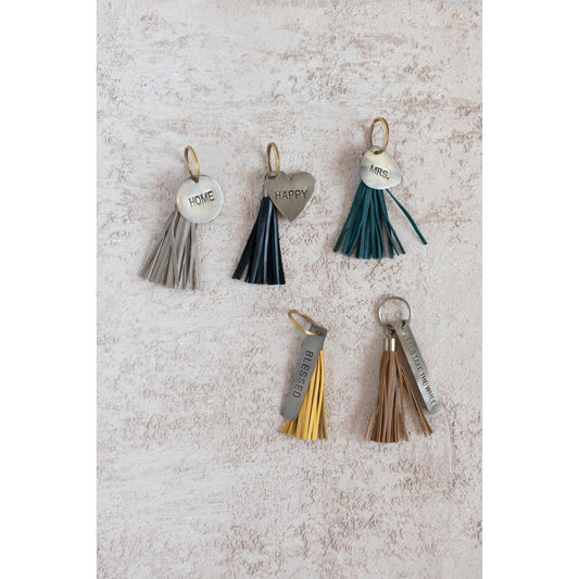 Brass Key Chain with Saying and Leather Tassel