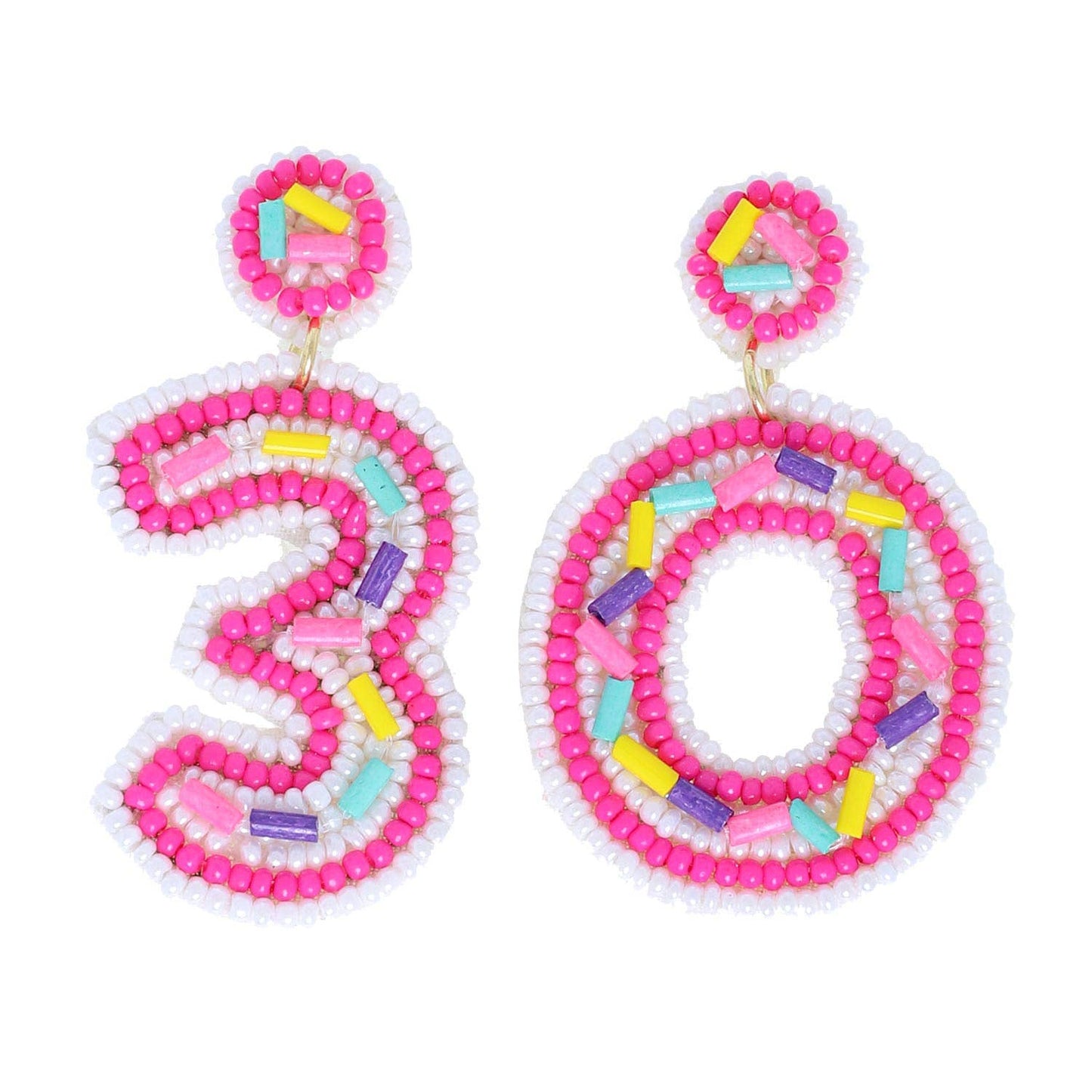 Beaded "30" w/ Sprinkles Birthday Dangle Earrings