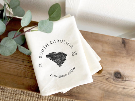 South Carolina Home State Badge and Motto - Cotton Tea Towel