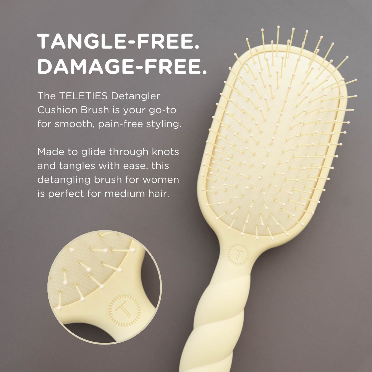 TELETIES - Detangler Hair Brush for Medium Hair - Tan - Shoppe3130