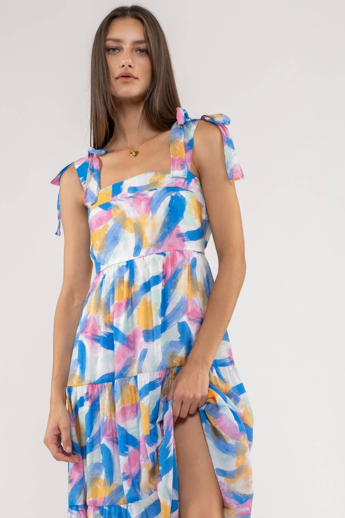 Spring Forward Brush Stroke Printed Midi Dress
