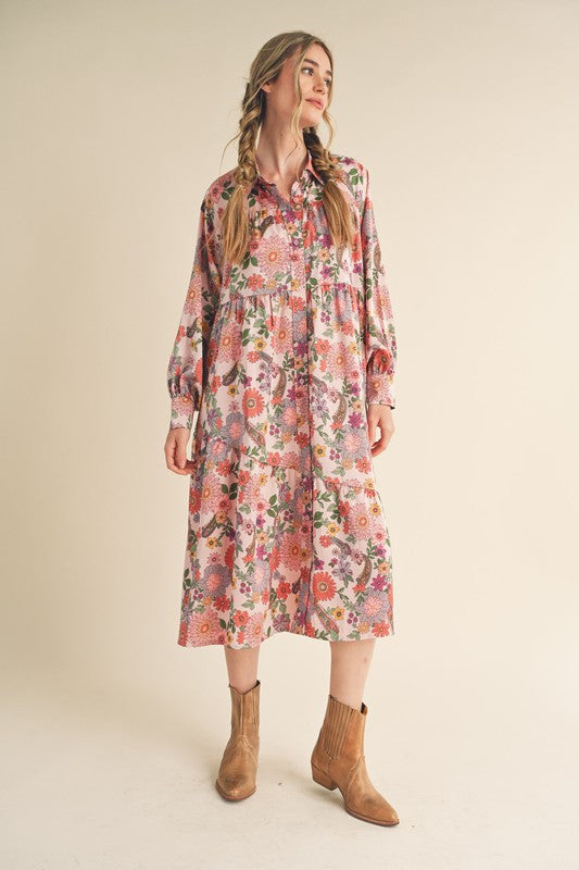 FINAL SALE Flowers On West Midi Dress