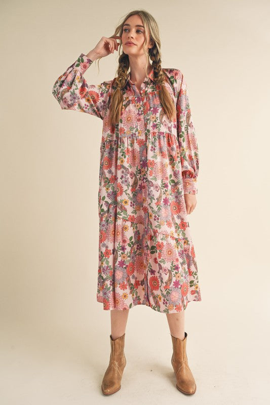 FINAL SALE Flowers On West Midi Dress