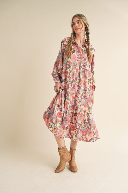 FINAL SALE Flowers On West Midi Dress