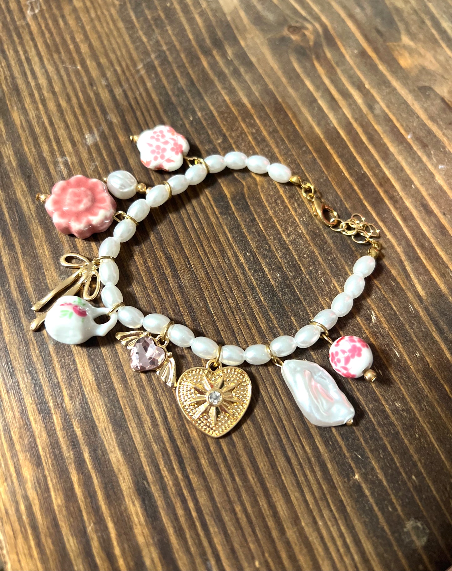 Petal & Pearl Tea Party Charm Bracelet