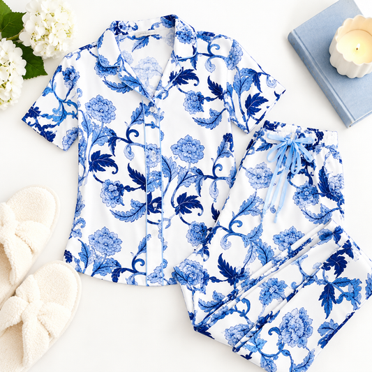Super Soft Blue Acanthus Leaf Amanda Blu Pajama Set
