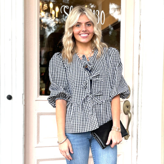 Maddie Gingham Bow Tie Shirt