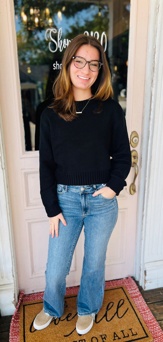 Main Street Cropped Long Sleeve Sweater