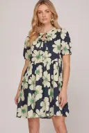 Le Flora Navy Mini Dress Front Tie - Shoppe3130