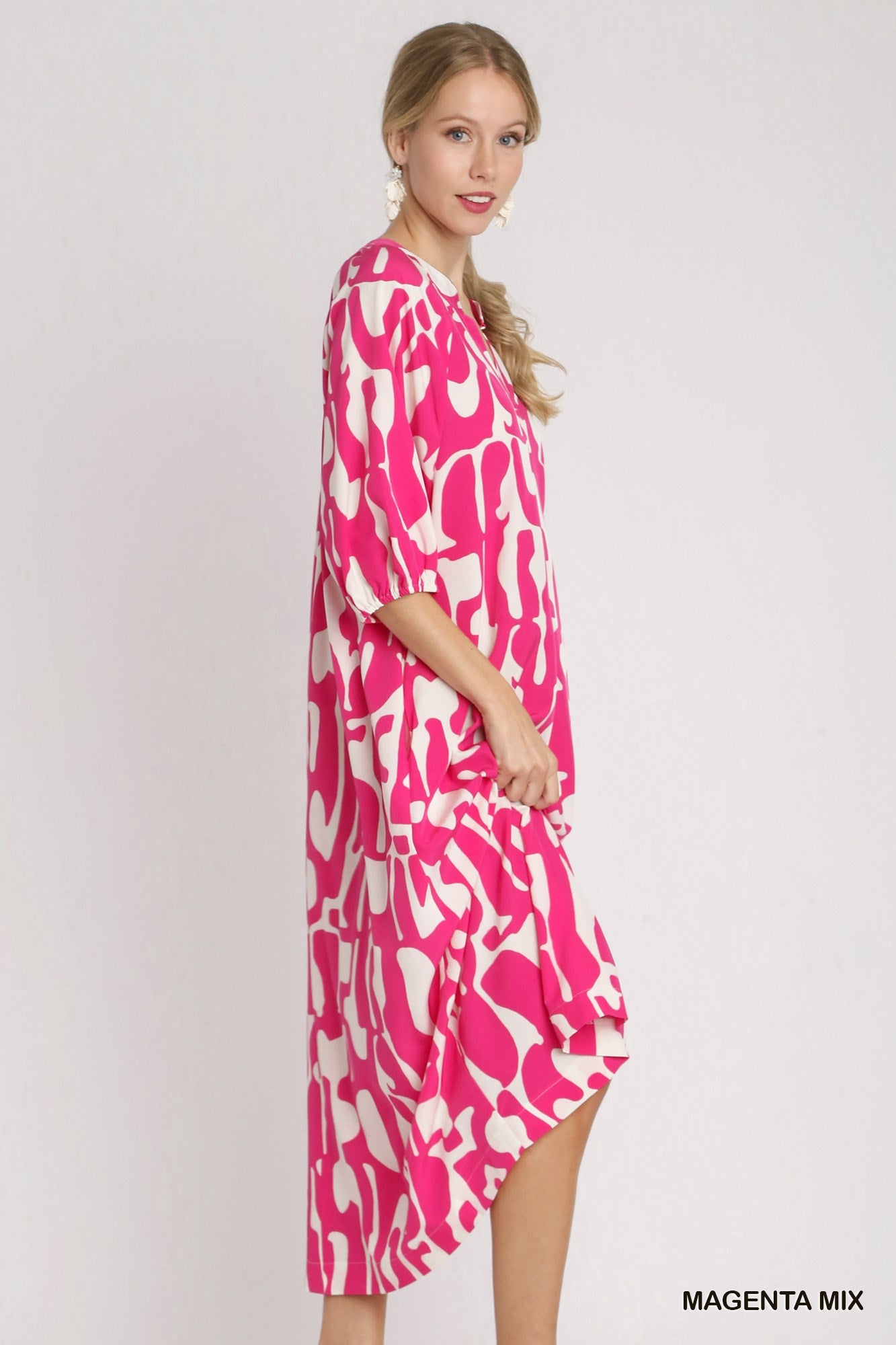 Nadine Abstract Midi Dress in Magenta - Shoppe3130