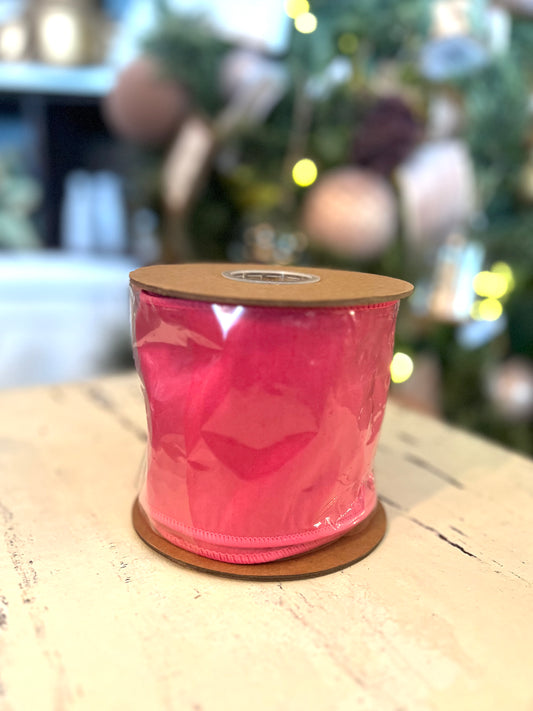 4" Hot Pink Wired Dupioni Ribbon 10 Yard Roll