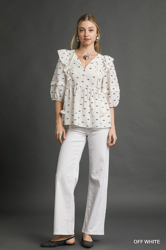 Bows Boxy Ruffle Sleeve Top - Shoppe3130