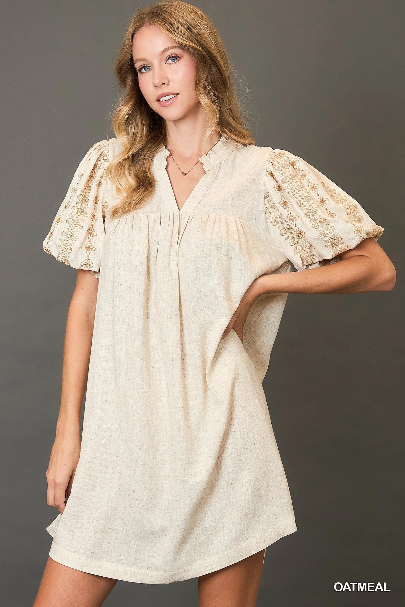 Sarai Boho Embroidered Dress in Oat - Shoppe3130