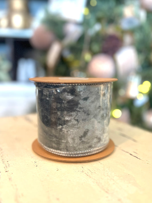 4" Reversible Frosted Blue Velvet Wired Ribbon 10 Yard Roll