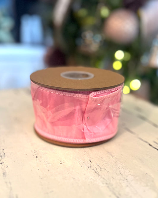 2 1/2" Pink Wired Dupioni Ribbon 10 Yard Roll