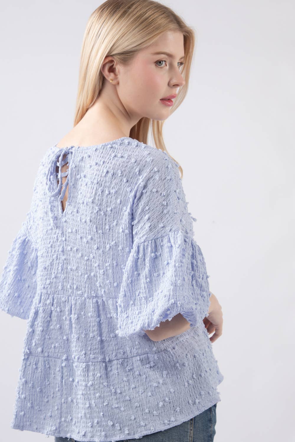 Can't Stop Her Pom Pom Knit Puff Sleeve Babydoll Top