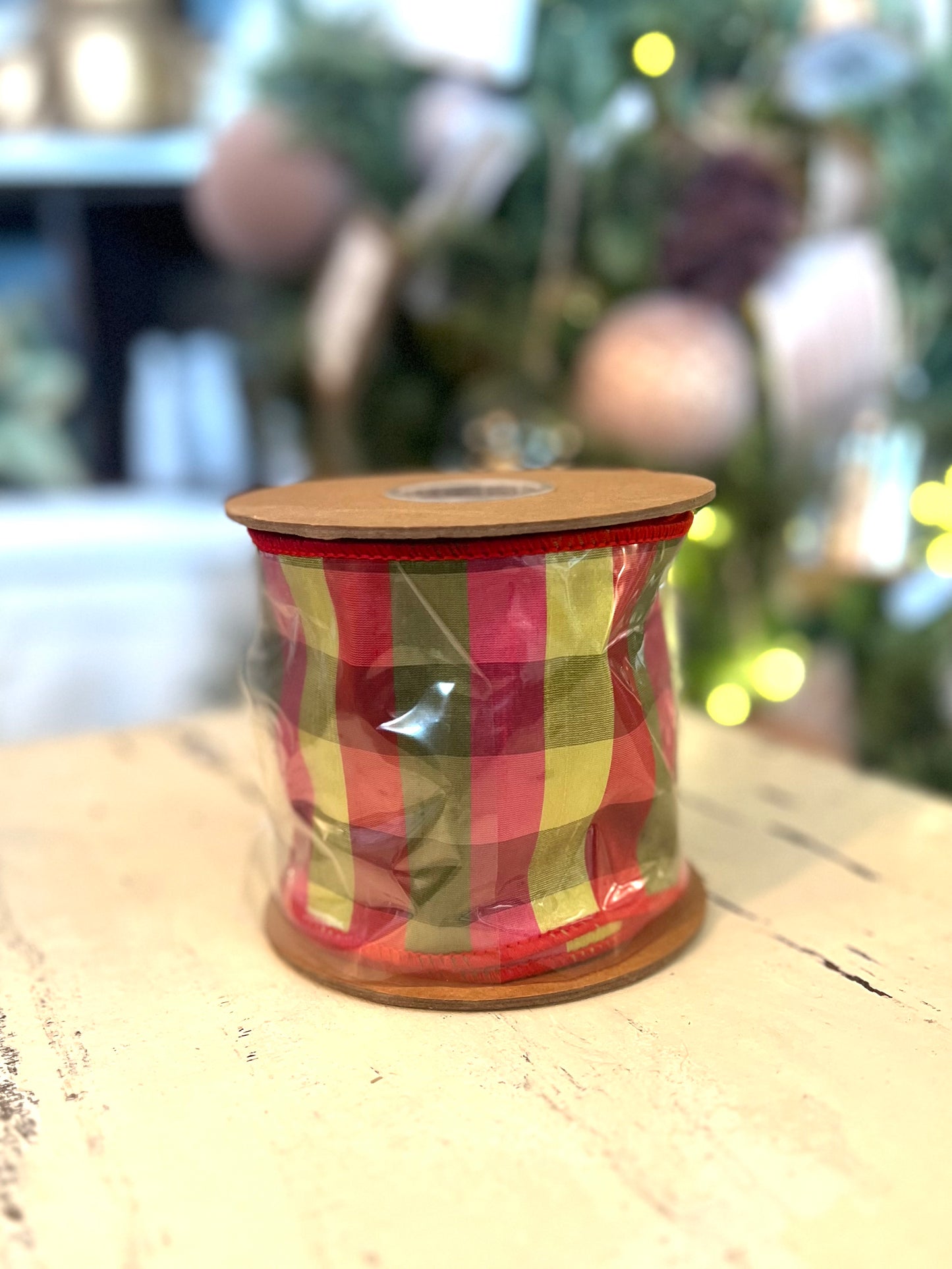 4" Wired Ribbon Green/Pink/Red 10 Yard Roll