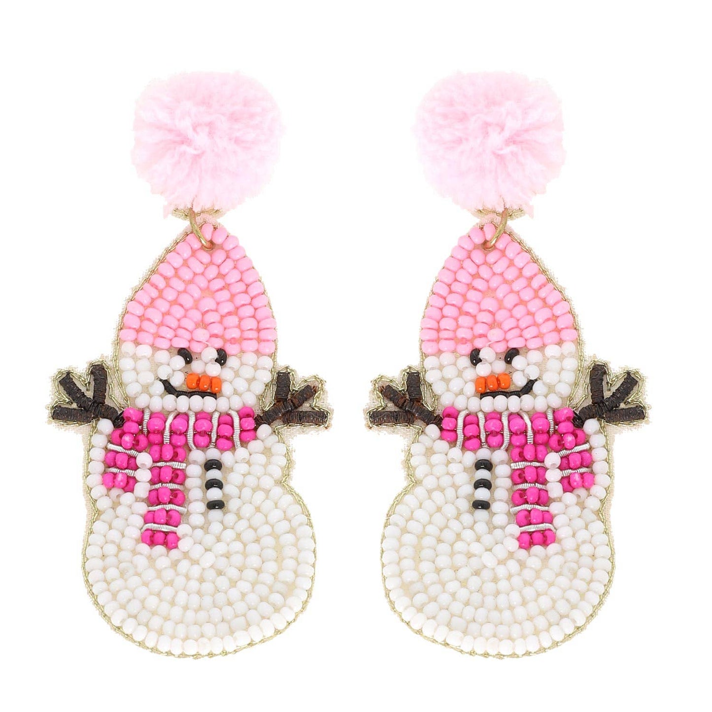 Pom Pom Snowman Christmas Beaded Earrings