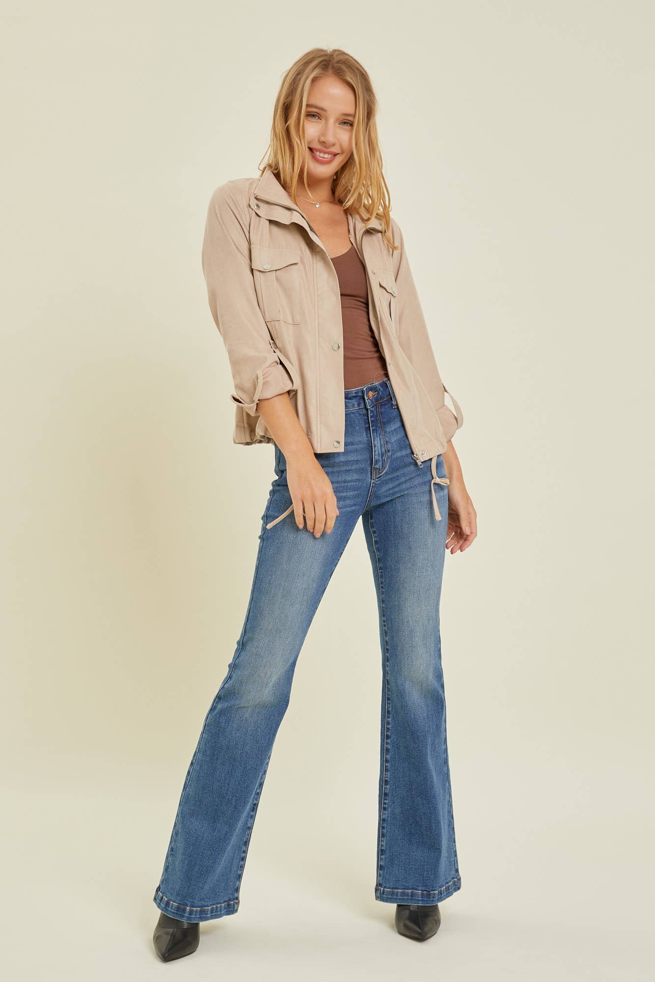 Cropped Utility Jacket: Large TAUPE