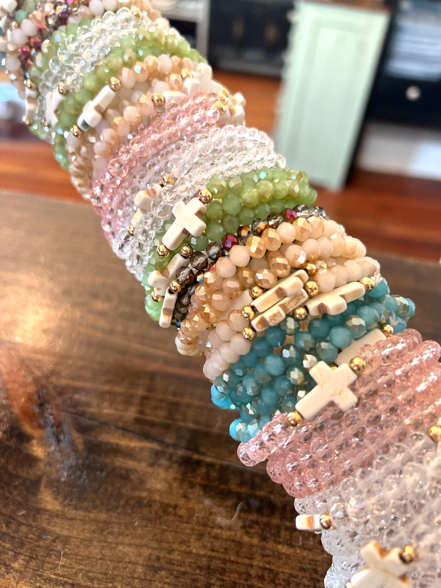 Glass Cut Beaded Cross Bracelet - Shoppe3130