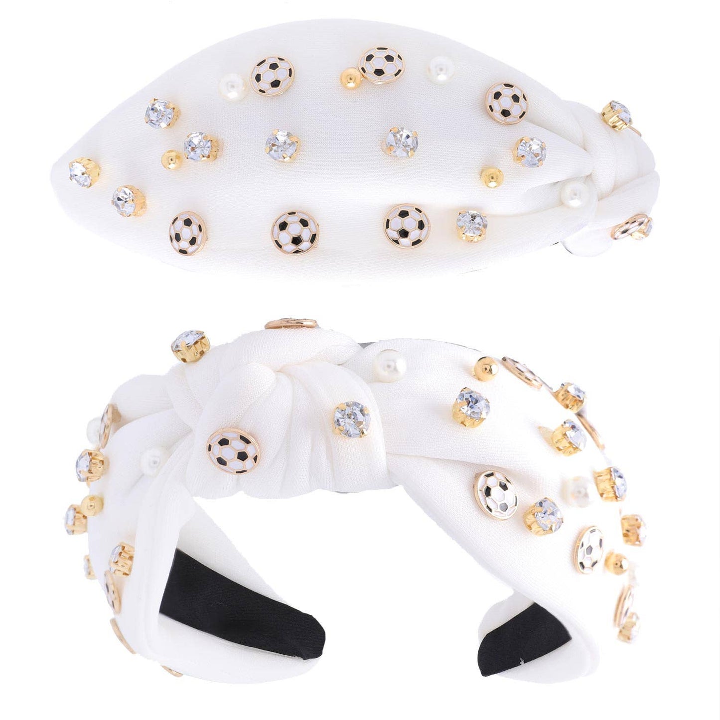 Jeweled & Pearl Beaded w/ Soccer Charms Knotted Headband