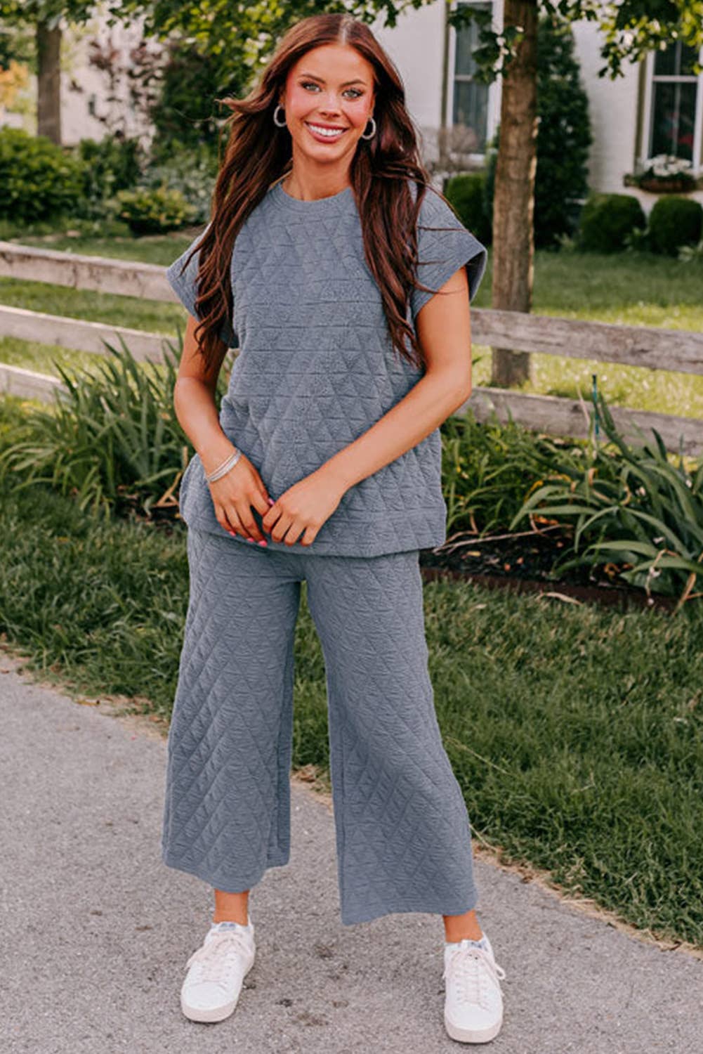 Just So You Quilted Short Sleeve Wide Leg Pants Set