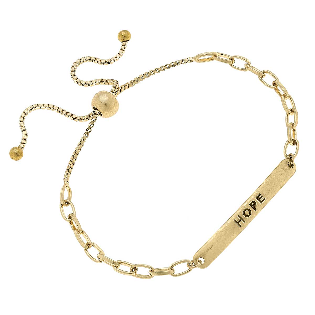 Paperclip Chain ID Plate Bolo Bracelet in Worn Gold