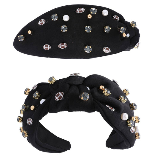 Jeweled & Pearl Beaded w/ Football Charms Knotted Headband